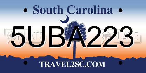 5UBA223 South Carolina License Plate