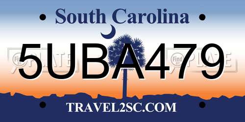 5UBA479 South Carolina License Plate