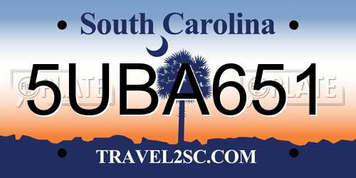 5UBA651 South Carolina License Plate