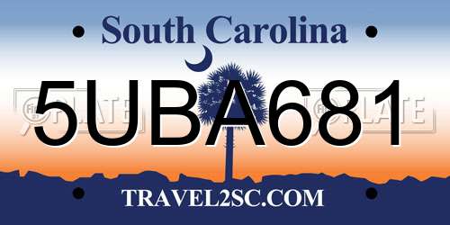 5UBA681 South Carolina License Plate