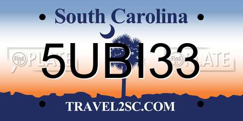 5UBI33 South Carolina License Plate