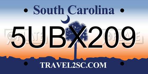 5UBX209 South Carolina License Plate