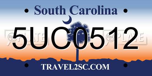5UC0512 South Carolina License Plate