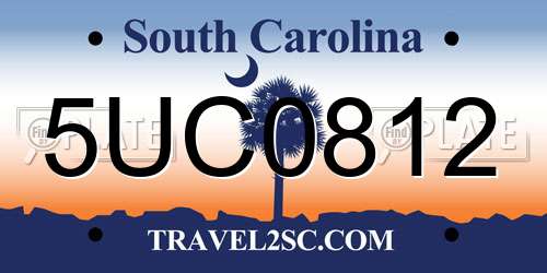 5UC0812 South Carolina License Plate