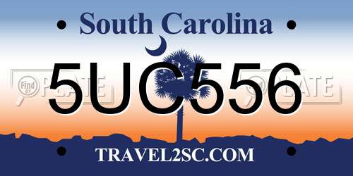 5UC556 South Carolina License Plate