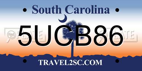 5UCB86 South Carolina License Plate