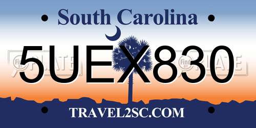5UEX830 South Carolina License Plate