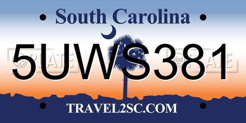 5UWS381 South Carolina License Plate