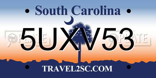 5UXV53 South Carolina License Plate
