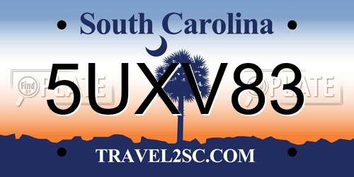5UXV83 South Carolina License Plate