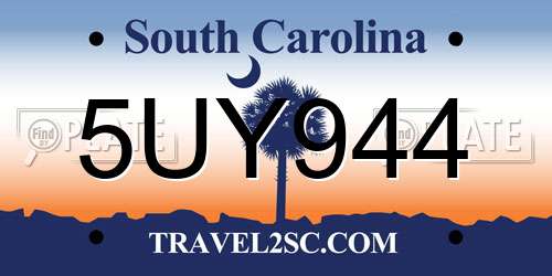 5UY944 South Carolina License Plate