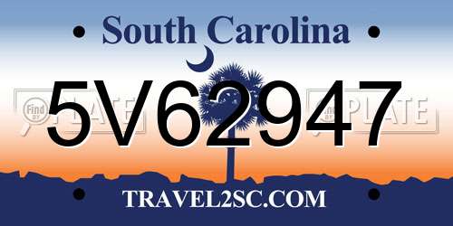 5V62947 South Carolina License Plate