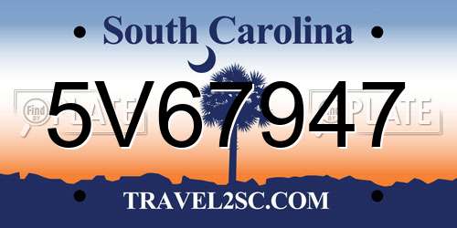 5V67947 South Carolina License Plate