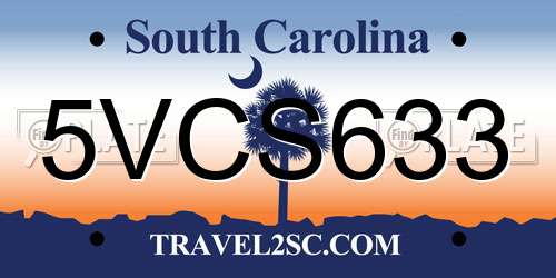 5VCS633 South Carolina License Plate