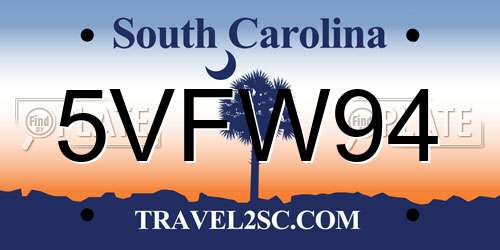 5VFW94 South Carolina License Plate