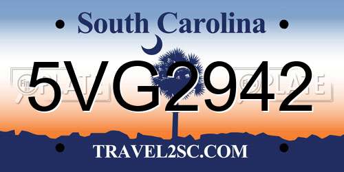 5VG2942 South Carolina License Plate