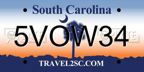 5VOW34 South Carolina License Plate