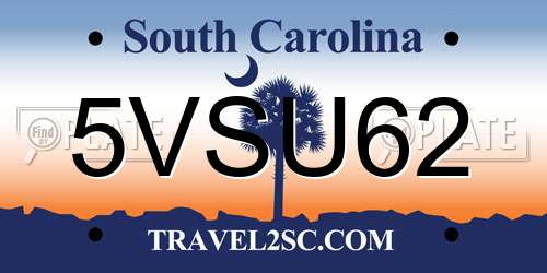 5VSU62 South Carolina License Plate