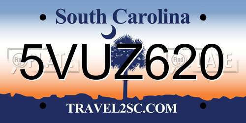 5VUZ620 South Carolina License Plate