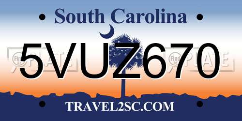 5VUZ670 South Carolina License Plate