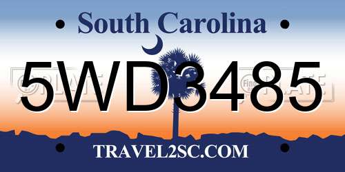 5WD3485 South Carolina License Plate