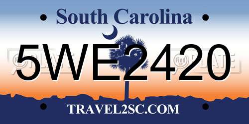 5WE2420 South Carolina License Plate