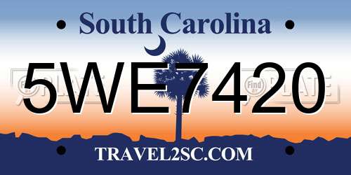 5WE7420 South Carolina License Plate