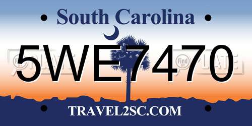 5WE7470 South Carolina License Plate