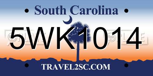 5WK1014 South Carolina License Plate