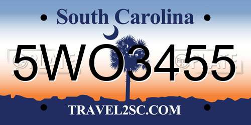 5WO3455 South Carolina License Plate