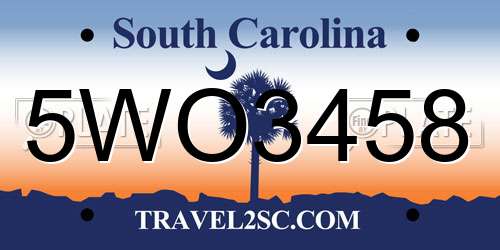 5WO3458 South Carolina License Plate