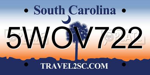 5WOV722 South Carolina License Plate