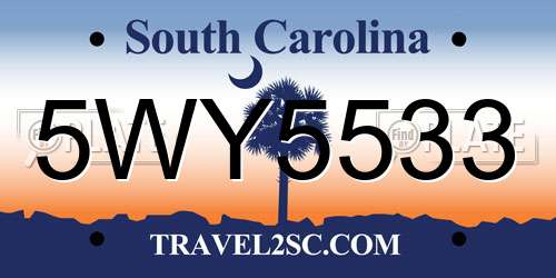 5WY5533 South Carolina License Plate