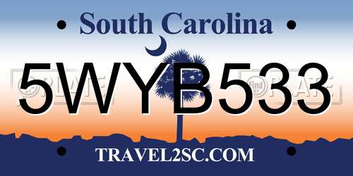 5WYB533 South Carolina License Plate