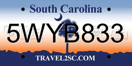 5WYB833 South Carolina License Plate