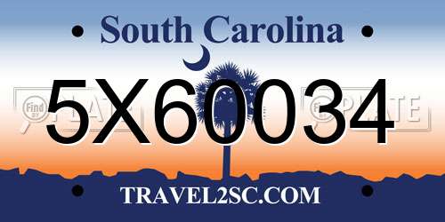 5X60034 South Carolina License Plate