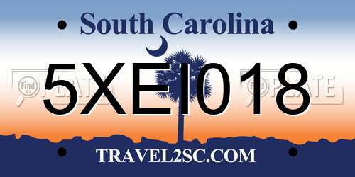 5XEI018 South Carolina License Plate