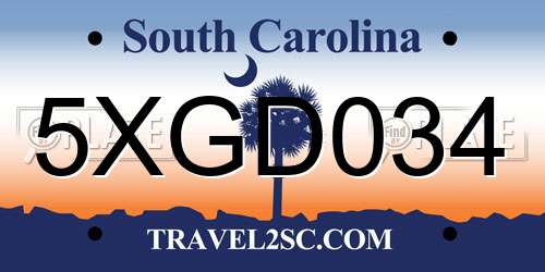 5XGD034 South Carolina License Plate