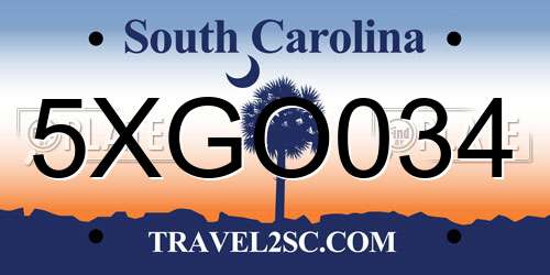 5XGO034 South Carolina License Plate
