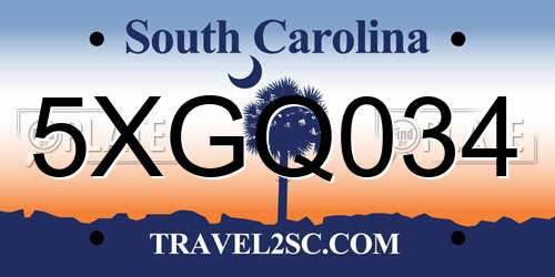5XGQ034 South Carolina License Plate