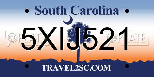 5XIJ521 South Carolina License Plate