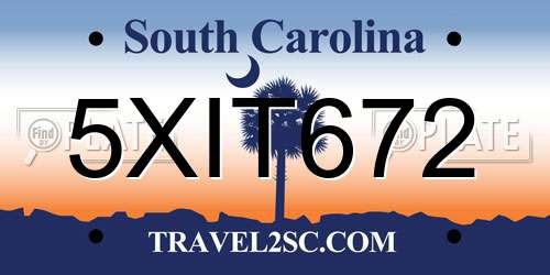 5XIT672 South Carolina License Plate