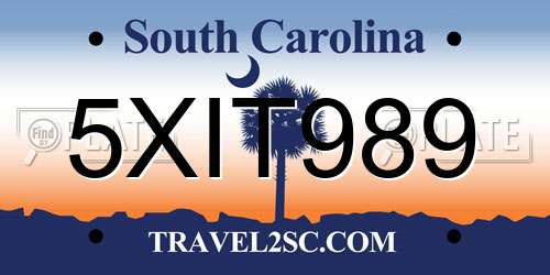 5XIT989 South Carolina License Plate