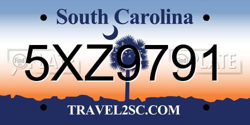 5XZ9791 South Carolina License Plate