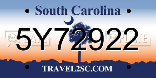 5Y72922 South Carolina License Plate