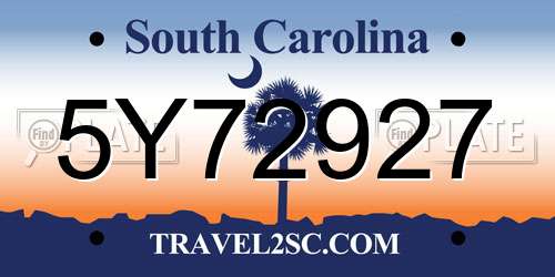 5Y72927 South Carolina License Plate