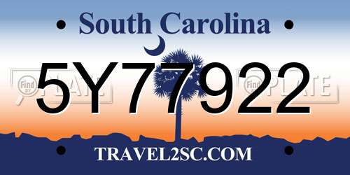5Y77922 South Carolina License Plate