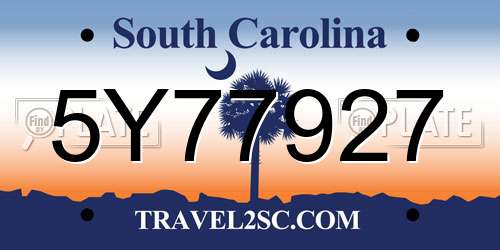 5Y77927 South Carolina License Plate