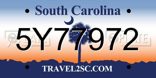 5Y77972 South Carolina License Plate