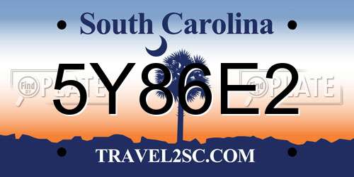 5Y86E2 South Carolina License Plate